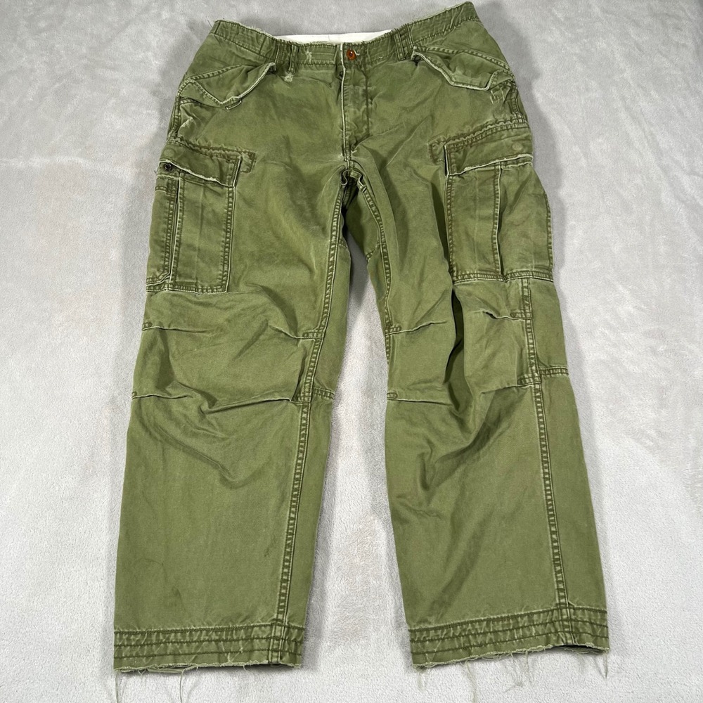 Polo Ralph Lauren Type-1 Military Cargo Pants Mens 36x30 Olive Green Distressed